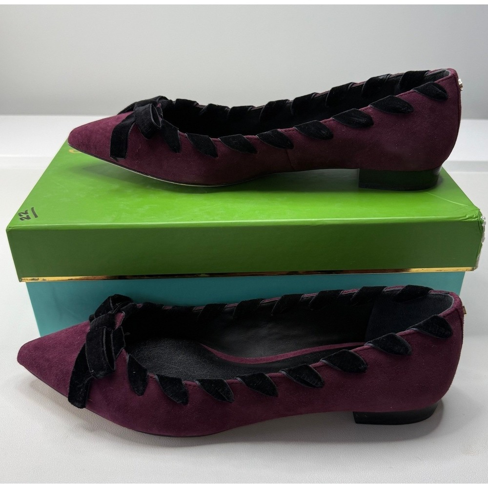 Kate Spade Kalani Deep Cherry Suede Velvet‎ Bow Pointed Toe Shoes 8M Sample
